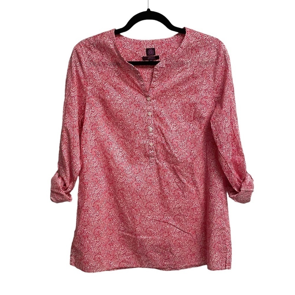 LIBERTY ART FABRICS Cotton Floral Print Popover Blouse Red White S